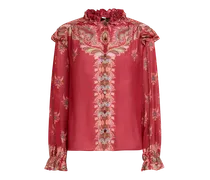 Bluse Aus Crepon Mit Platziertem Print, Damen, Bordeaux, Größe