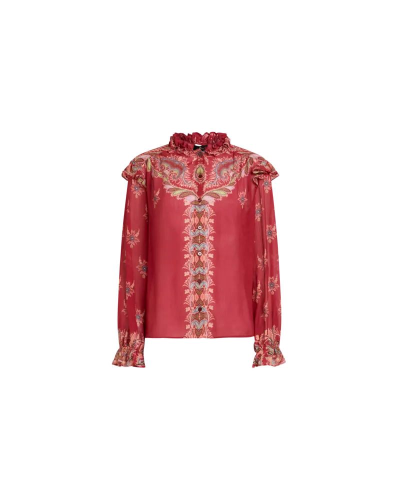 Etro Bluse Aus Crepon Mit Platziertem Print, Damen, Bordeaux, Größe Bordeaux