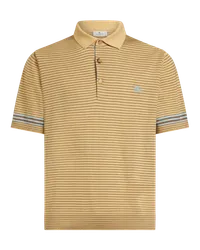 Etro Poloshirt Aus Gestreiftem Strick Mit Pegaso, Herren, Gelb Gelb