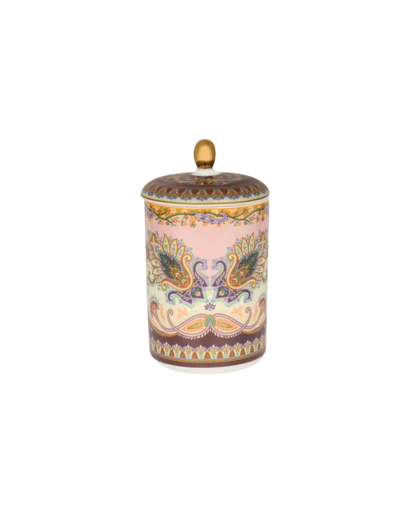 Etro Kerze Im Porzellangefäss Mit Deckel Und Floralem Paisley-motiv, Rosa Rosa