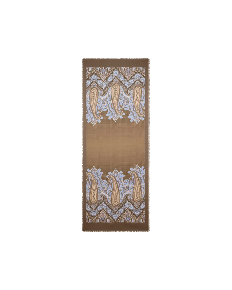 Etro Schal Aus Einer Wollmischung Mit Paisley- Und Karomotiv, Herren, Braun Braun