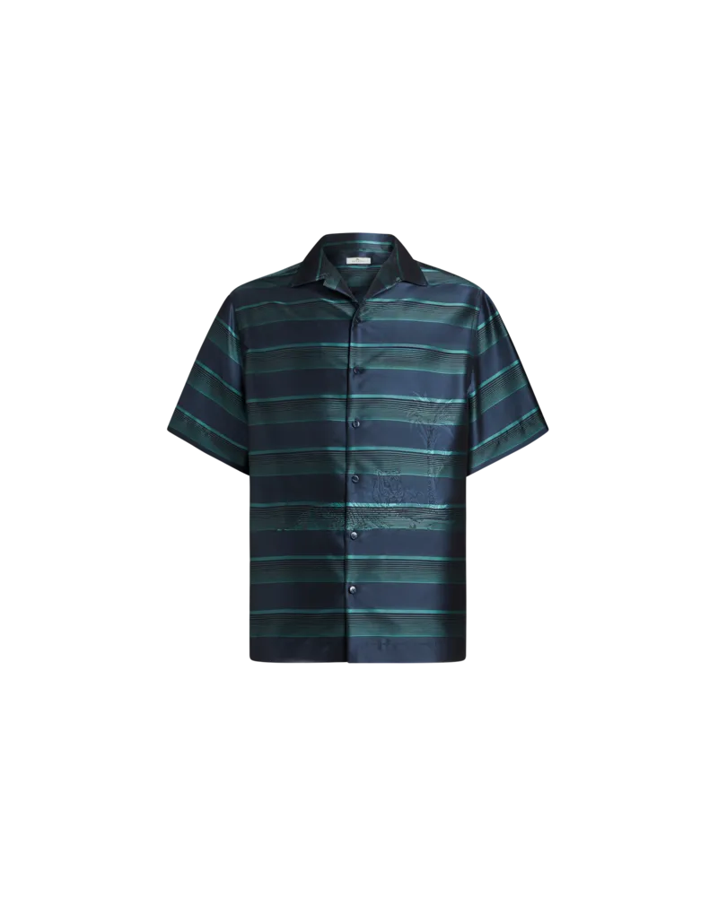 Etro Bowlinghemd Mit Streifen Und Safarimuster, Herren, Navyblau, Größe Navyblau