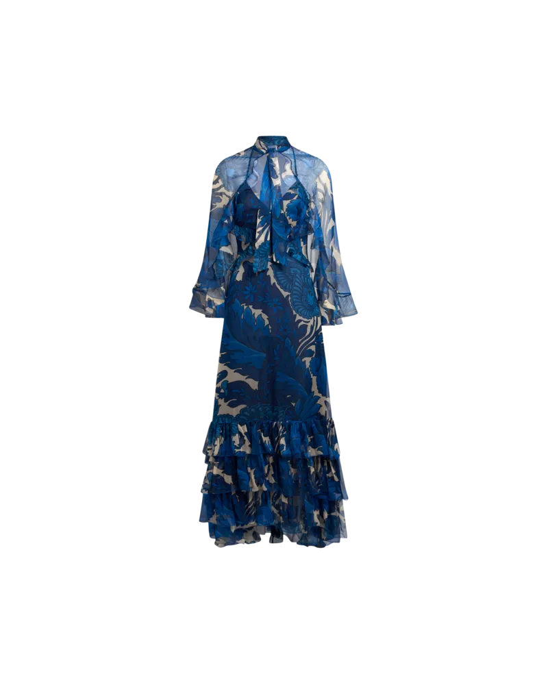 Etro Kleid Mit Maxi-blumendruck Und Abnehmbarem Cape, Damen, Elektroblau, Größe Elektroblau