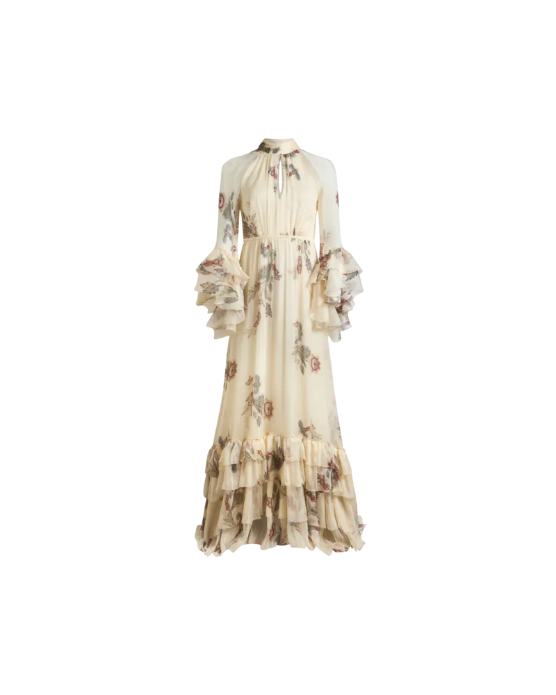 Etro Langes Kleid Aus Bedrucktem Seiden-crepon, Damen, Cremefarben, Größe Cremefarben