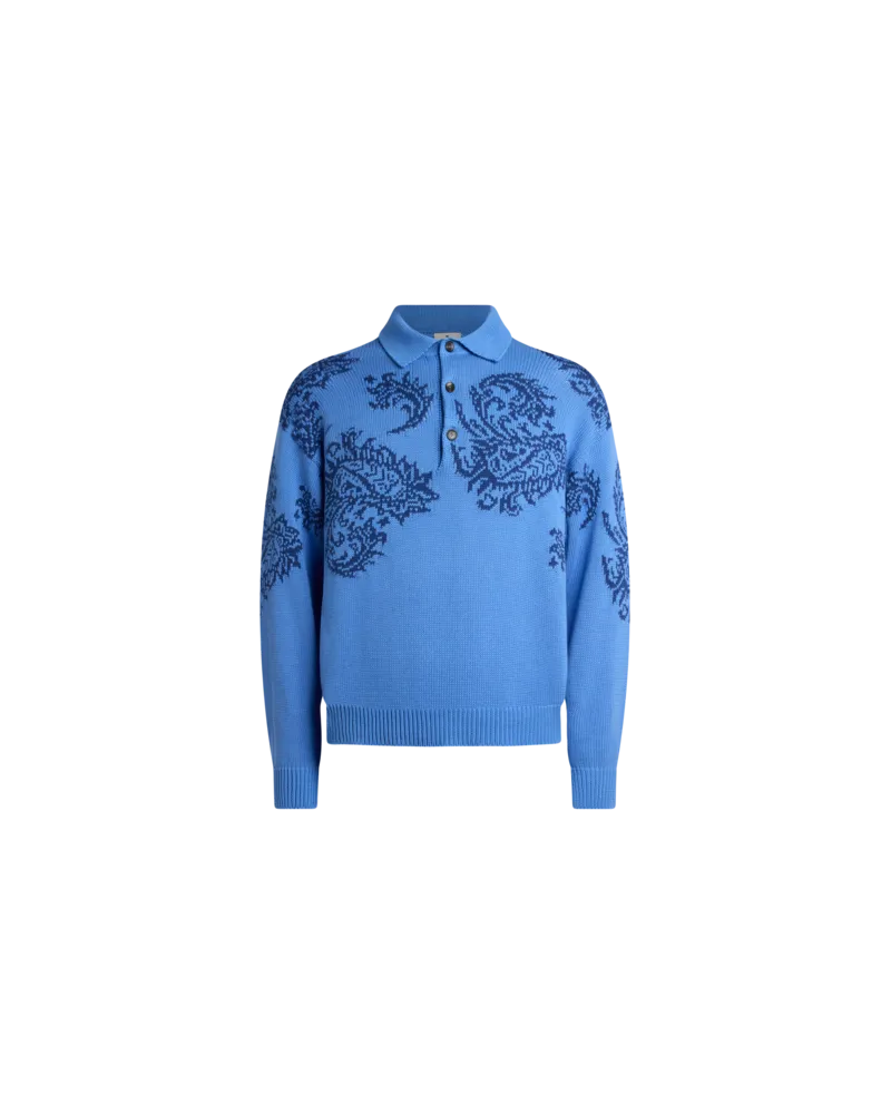Etro Jacquard-pullover Im Polostil Aus Baumwolle Mit Intarsien, Herren, Hellblau, Größe Hellblau