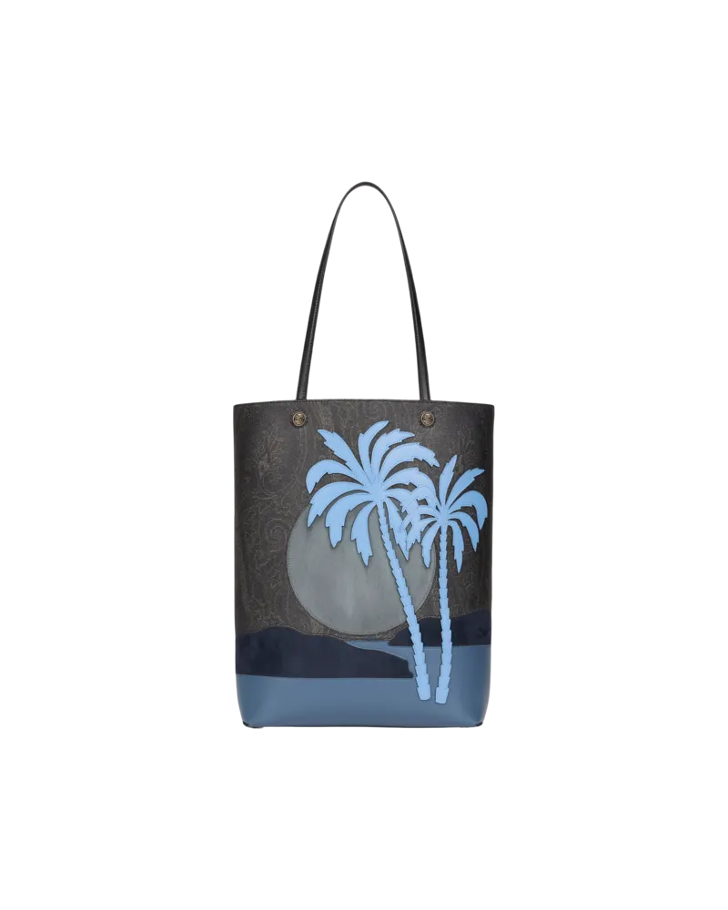 Etro Shoppingtasche Im Arnicamuster Mit Landschaft, Herren, Schwarz Schwarz