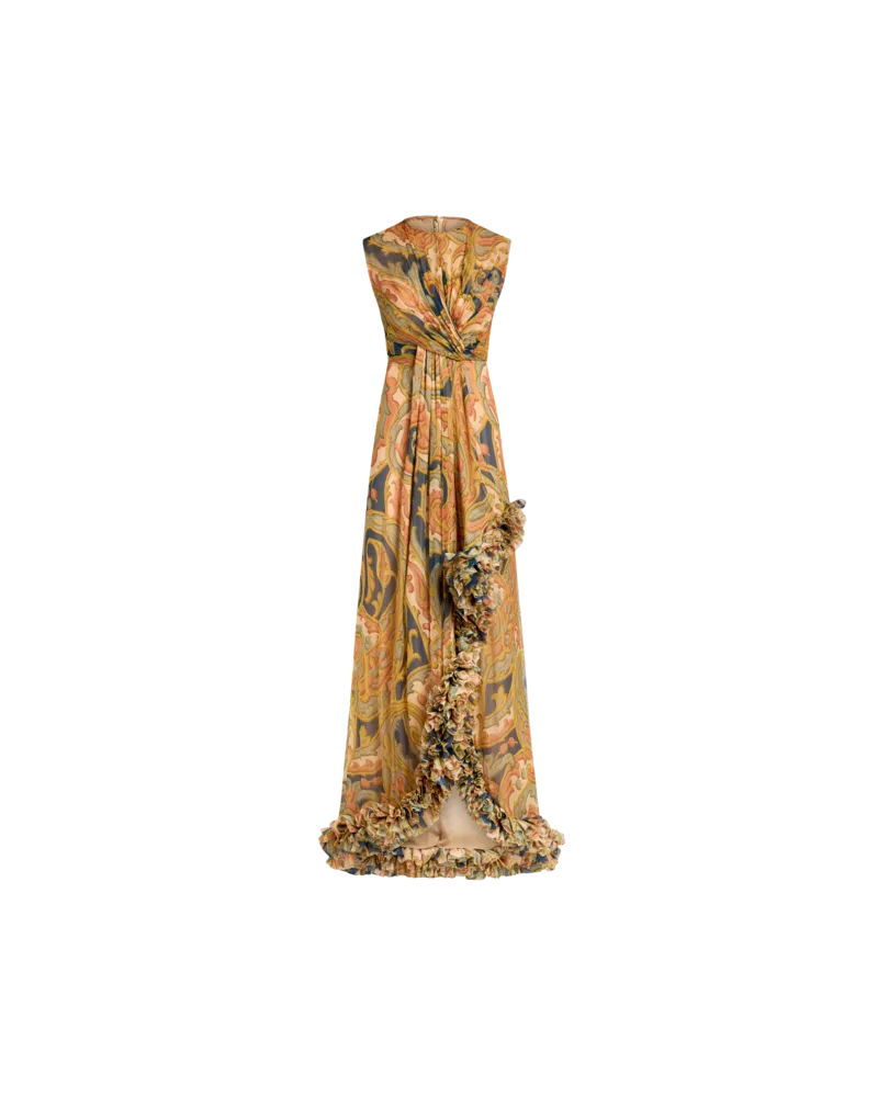 Etro Bedrucktes Bustierkleid Aus Seide Mit Rüschen, Damen, Navyblau, Größe Navyblau