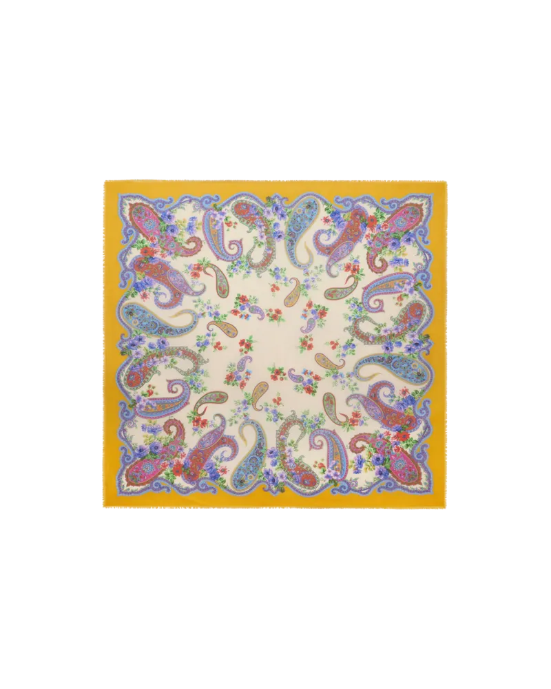Etro Schultertuch Aus Einer Kaschmirmischung Mit Floralem Paisley-motiv, Damen, Gelb Gelb