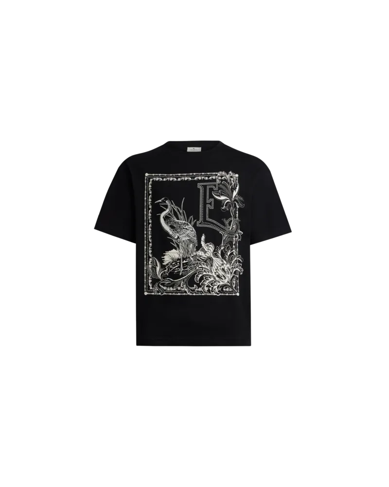 Etro T-shirt Aus Baumwolle Mit Platziertem Print, Herren, Schwarz, Größe Schwarz