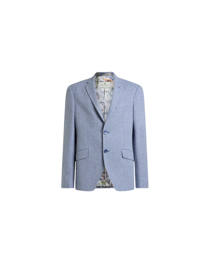 Etro Einreihige Jacke Aus Jersey Aus Baumwolle Und Leinen Mit Chevronmuster, Herren, Hellblau, Größe Hellblau
