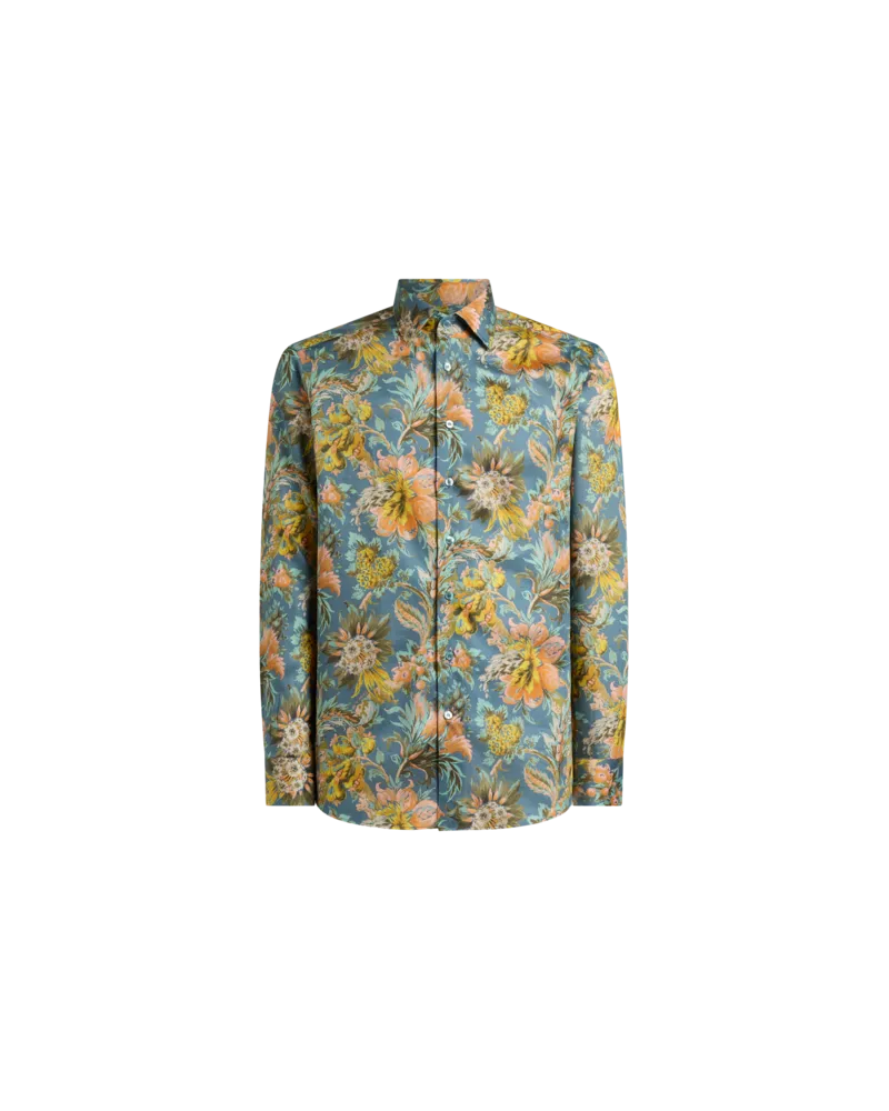 Etro Hemd Aus Satin Aus Baumwolle Mit Floralem Motiv, Herren, Hellblau, Größe Hellblau