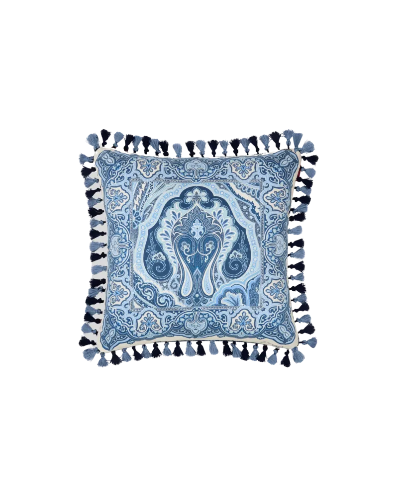 Etro Kissen Aus Baumwolle Mit Kleinen Quasten Und Platziertem Print, Multicolor Multicolor