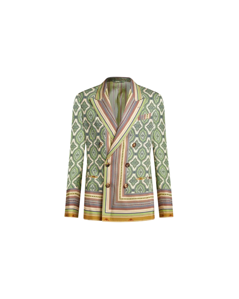 Etro Zweireihiger Blazer Mit Streifen Und Medaillons, Herren, Grün, Größe Grün