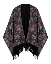 Etro Cape Aus Wolle Und Seide Mit Print, Damen, Schwarz Schwarz