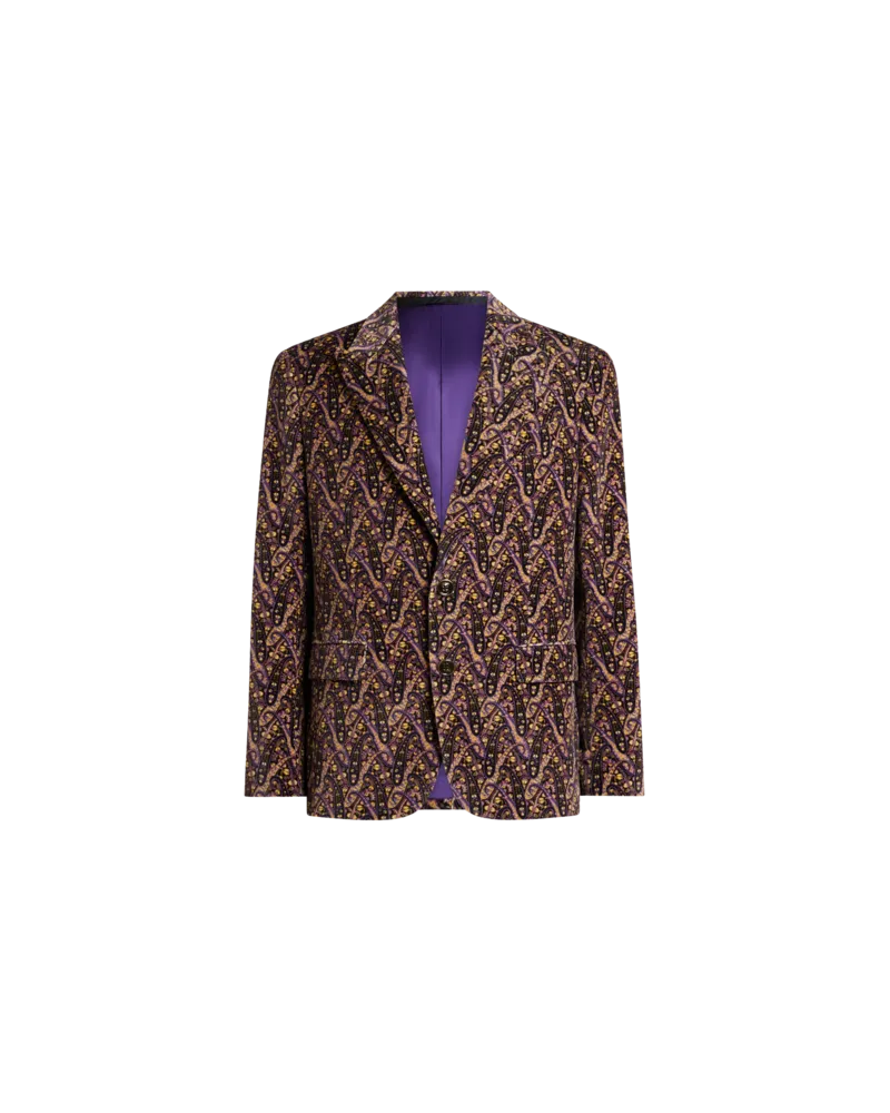 Etro Einreihige Jacke Aus Baumwollsamt Mit Floralem Paisleymuster, Herren, Multicolor, Größe Multicolor