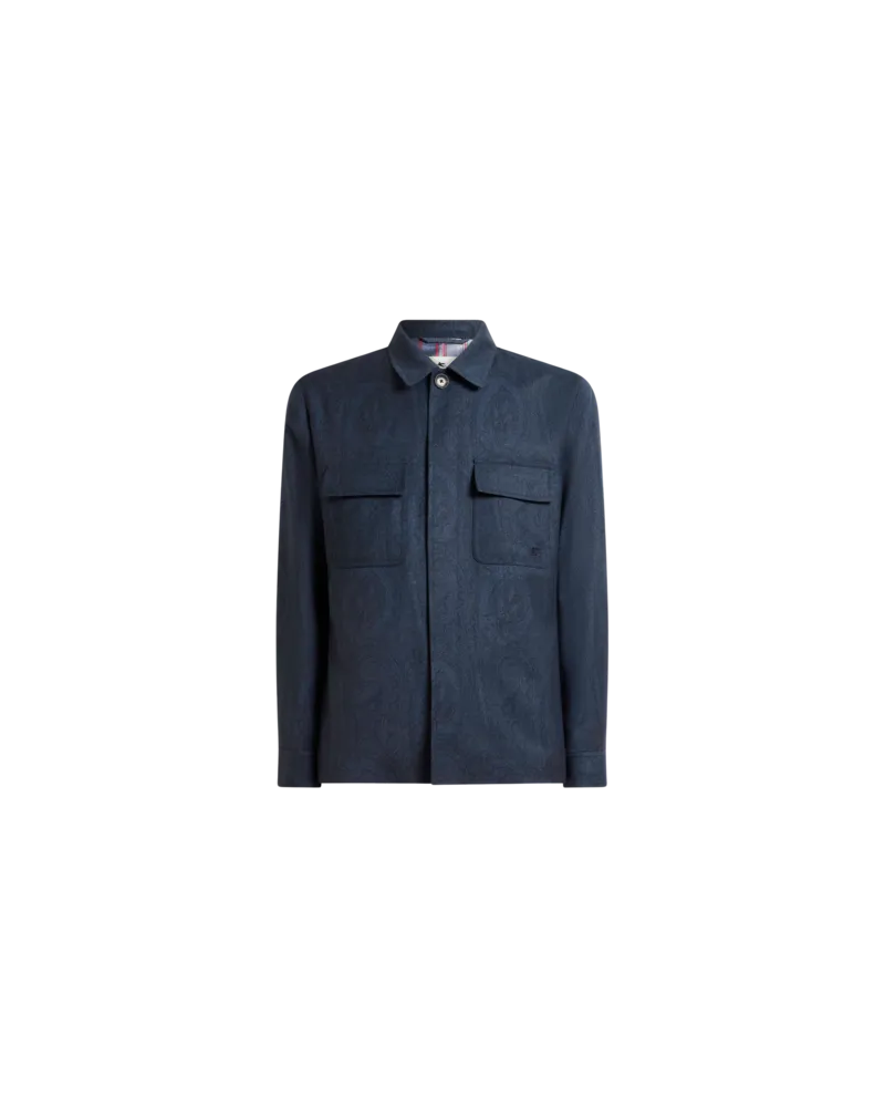 Etro Hemdjacke Aus Wolle Mit Arnica-motiv, Herren, Blau, Größe Blau