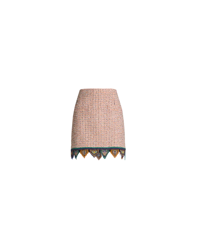 Etro Jacquard-minirock Mit Tweed-effekt, Fransen Und Karomuster, Damen, Rosa, Größe Rosa