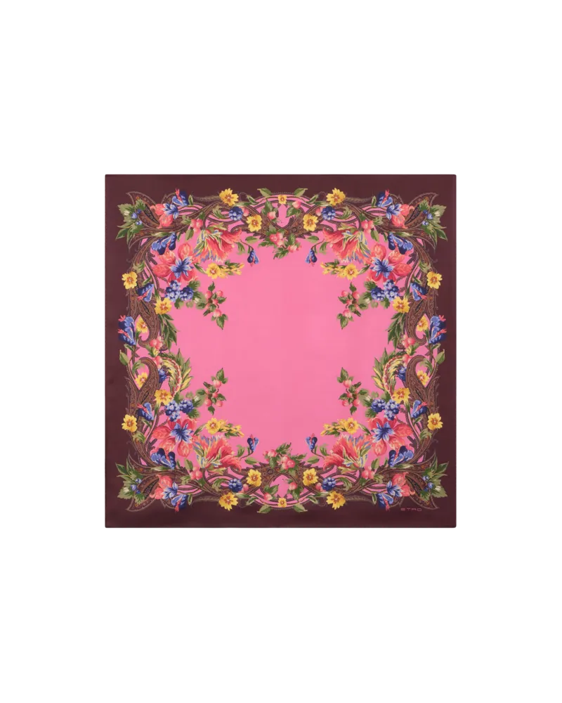 Etro Foulard Aus Seidentwill Mit Paisley-motiv Und Blumen, Damen, Rosa Rosa