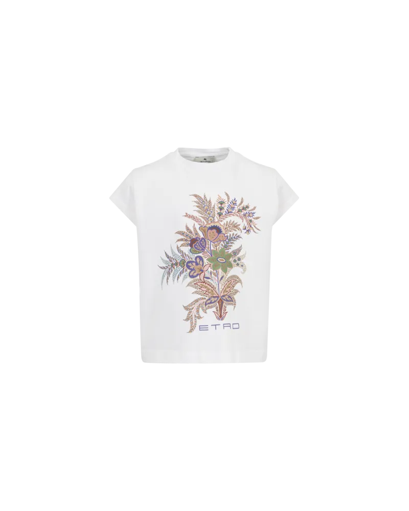 Etro T-shirt Aus Baumwolle Mit Blumenprint, Weiß, Größe Weiß
