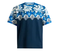 T-shirt Aus Baumwolle Mit Platziertem, Floralem Print, Herren, Blau, Größe