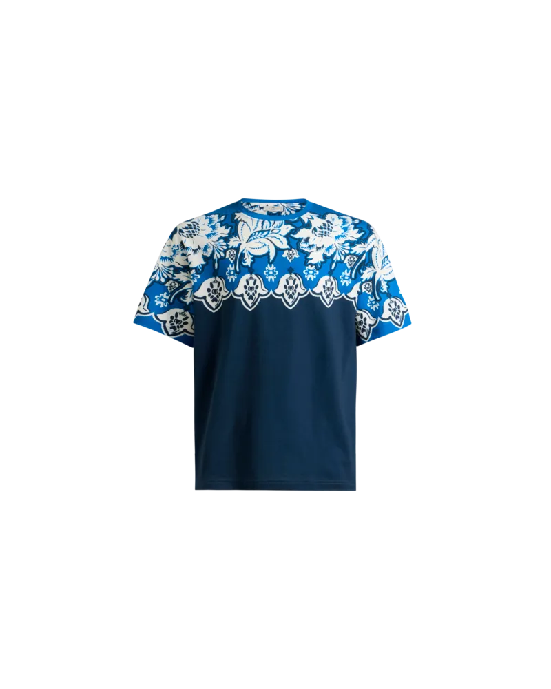 Etro T-shirt Aus Baumwolle Mit Platziertem, Floralem Print, Herren, Blau, Größe Blau