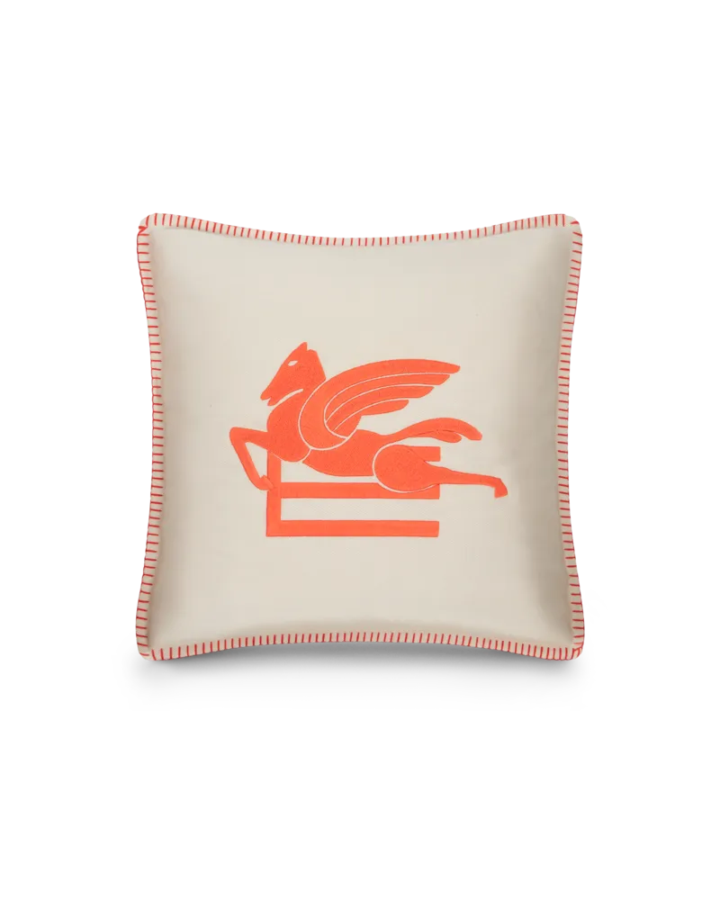 Etro Kissen Mit Gesticktem Pegaso Und Logo, Orange Orange