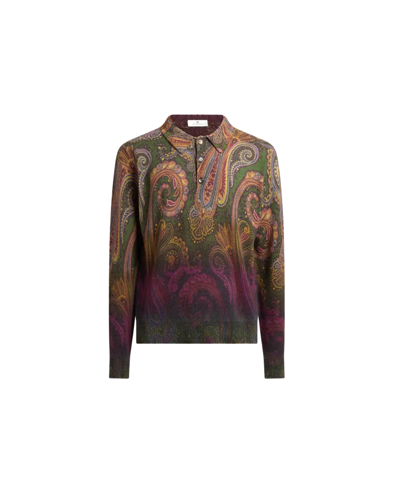 Etro Langärmeliges Poloshirt Aus Wolle Mit Dégradé-paisley-motiv, Herren, Grün, Größe Grün