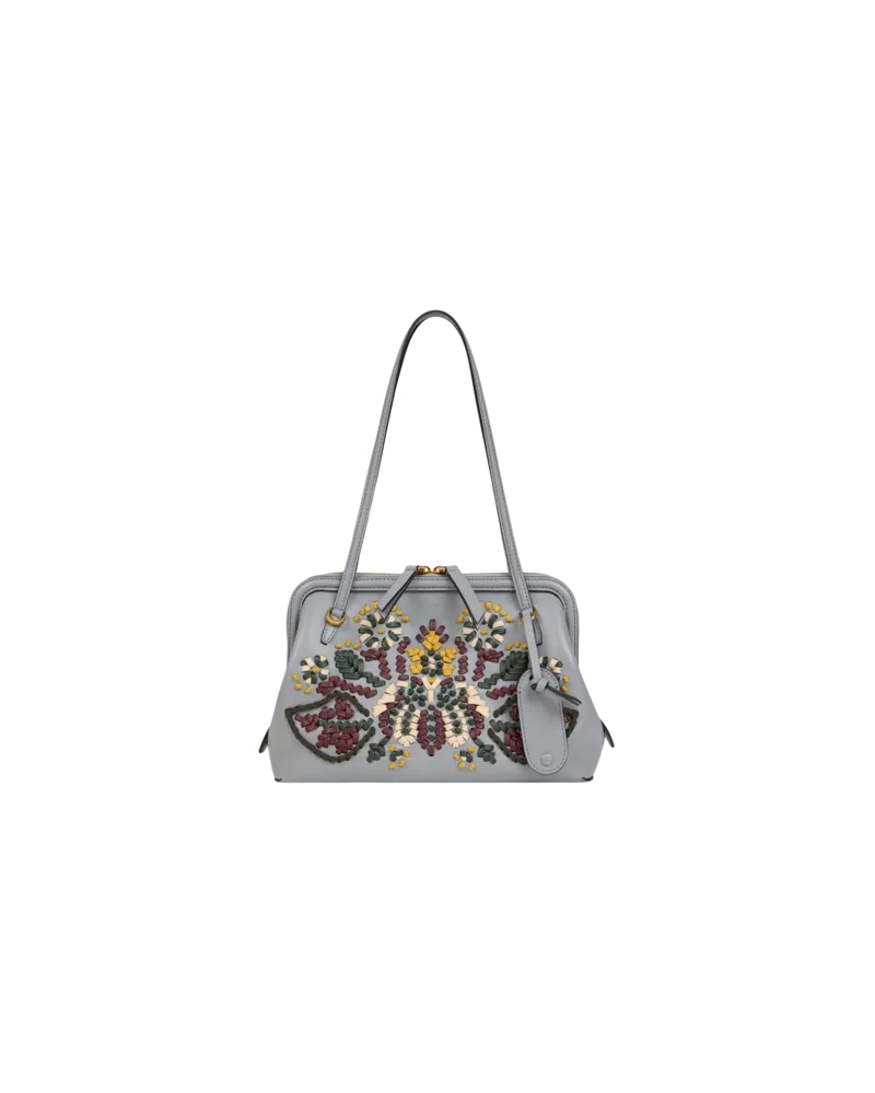 Etro Kleine Schultertasche Doc Aus Leder Mit Stickerei, Damen, Pulverblau Pulverblau