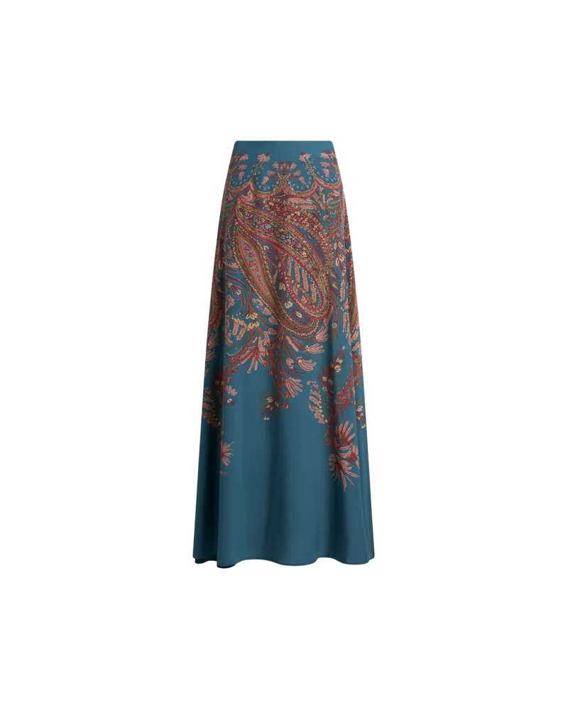 Etro Langer Rock Aus Seide Mit Platziertem Print, Damen, Hellblau, Größe Hellblau