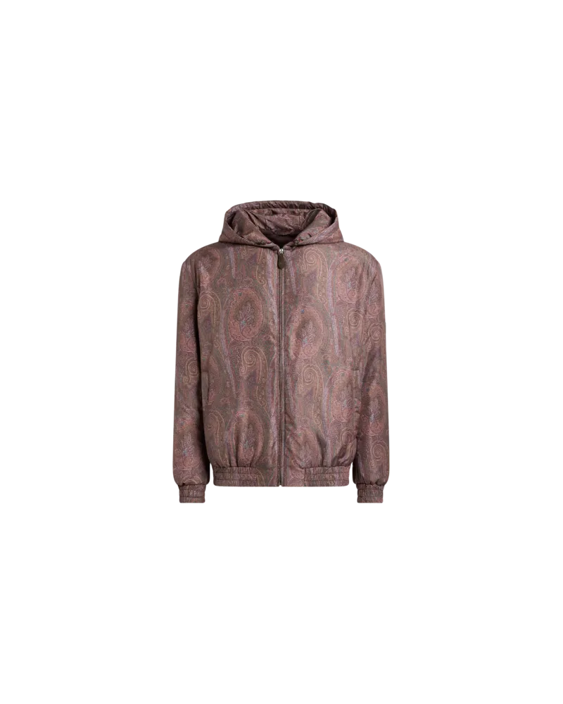 Etro Wattierte Bomberjacke Mit Kapuze Und Arnica-motiv, Herren, Braun, Größe Braun