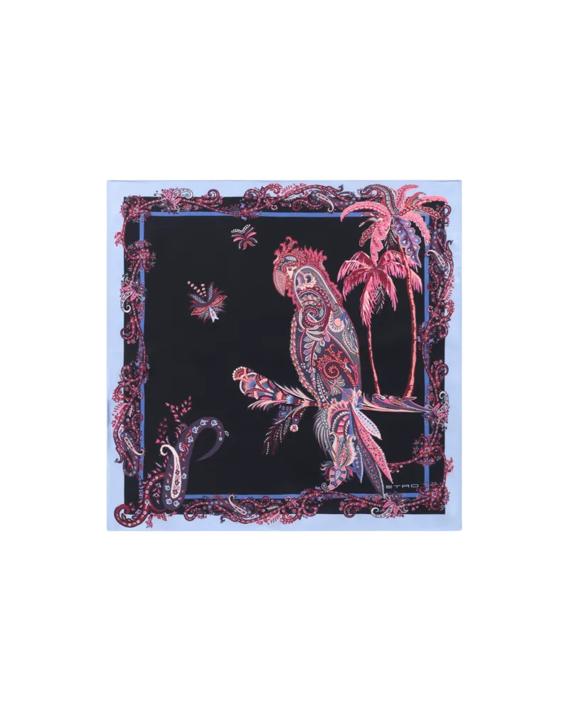 Etro Pochette Aus Seide Mit Papageien- Und Paisley-print, Herren, Navyblau Navyblau