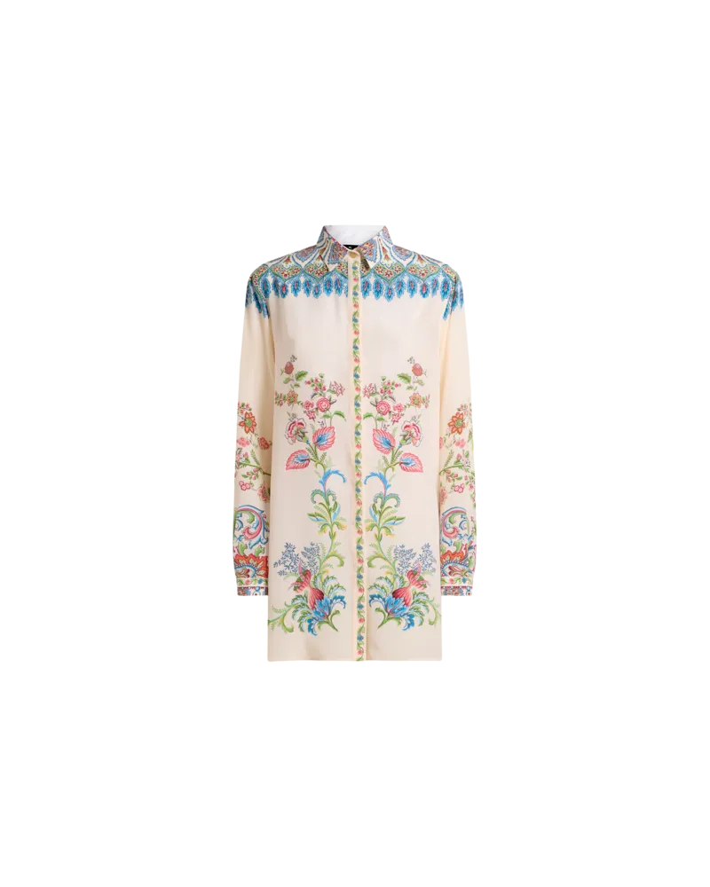 Etro Lange Hemdbluse Aus Seide Mit Platziertem, Floralem Print, Damen, Beige, Größe Beige