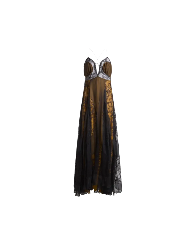Etro Langes Kleid Aus Seide Mit Spitzeneinsätzen Mit Floralem Muster, Damen, Gelb, Größe Gelb