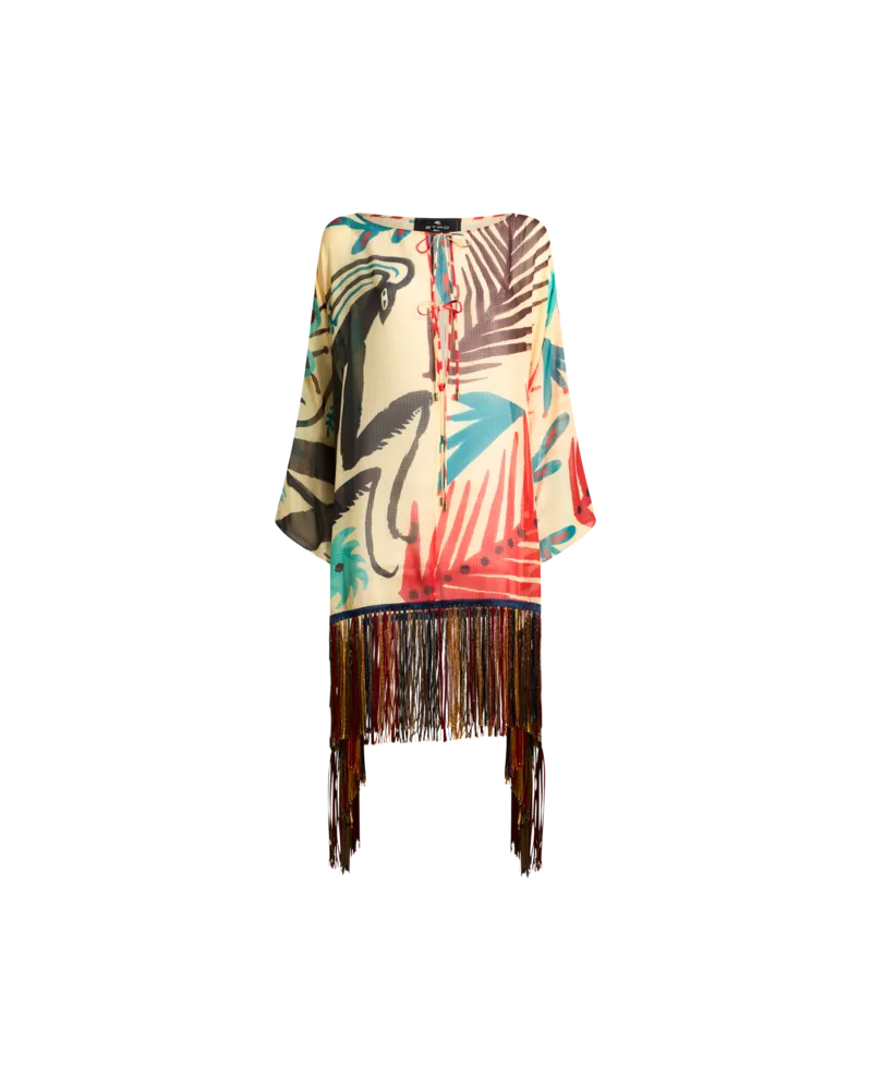 Etro Strandkleid Aus Seersucker Mit Fransen Und Platziertem Print Etro X Tabby Booth, Damen, Beige Beige