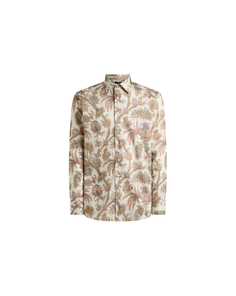 Etro Hemd Aus Baumwollsatin Mit Floralem Paisley-motiv, Herren, Beige, Größe Beige