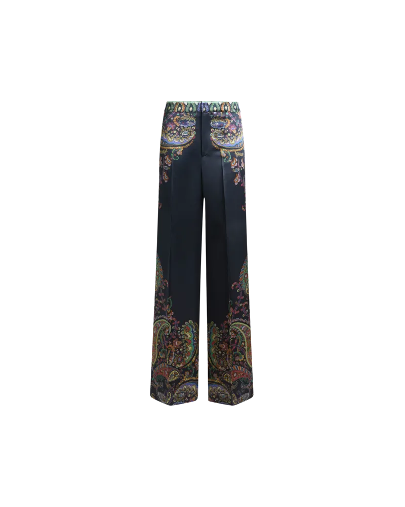 Etro Hose Mit Weitem Bein Aus Envers-satin Mit Platziertem Print, Damen, Blau, Größe Blau