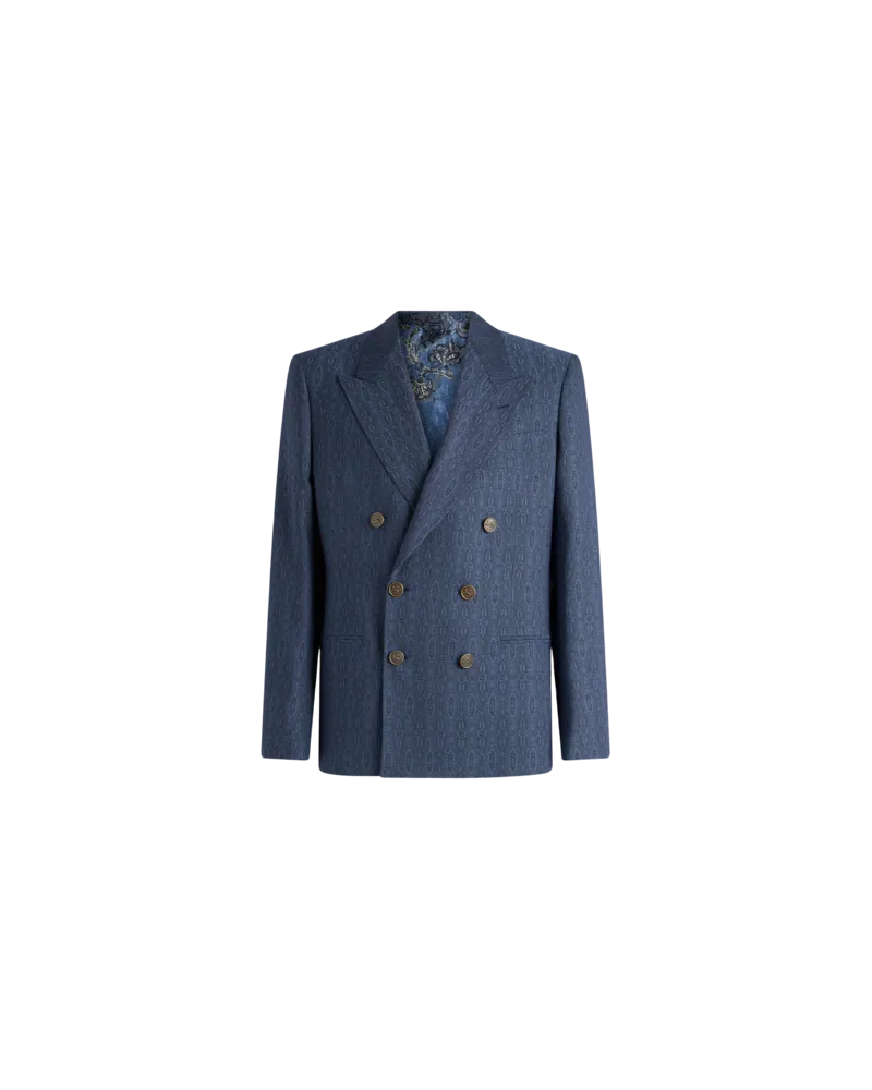 Etro Zweireihiger Blazer Aus Zwei Materialien, Herren, Navyblau, Größe Navyblau