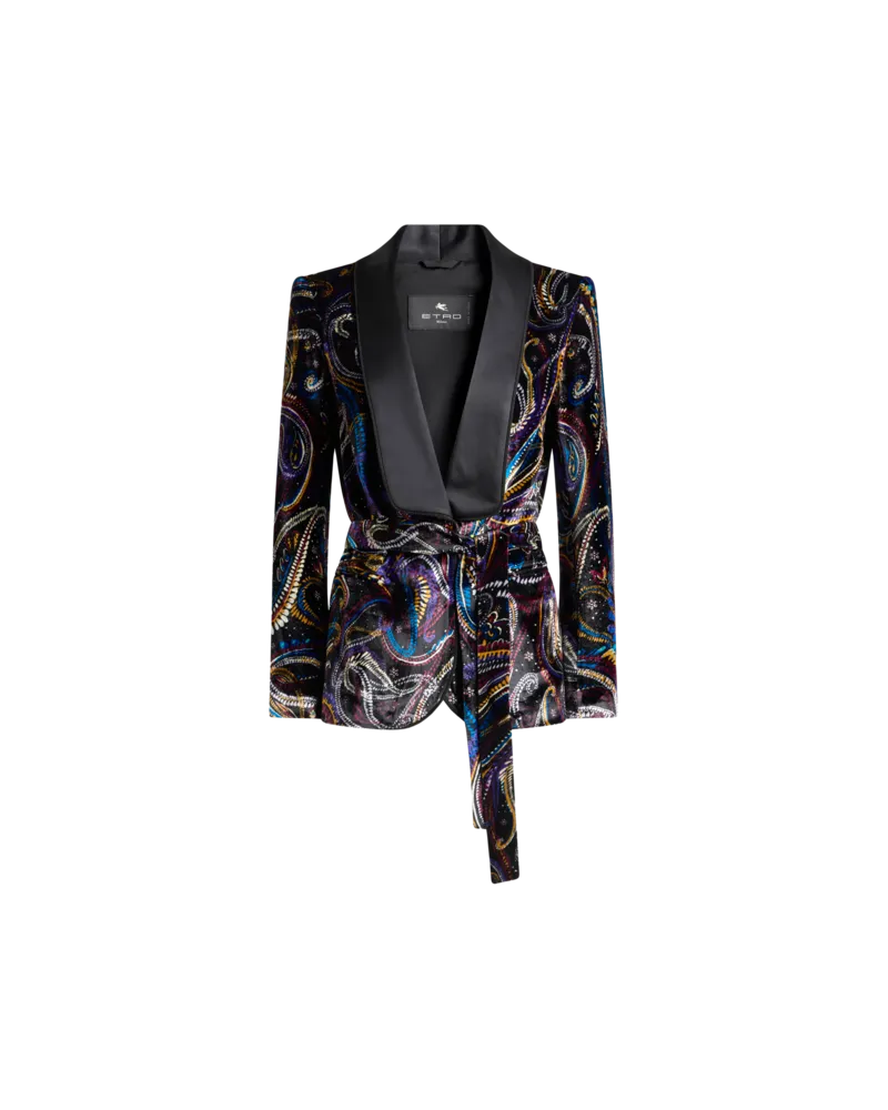 Etro Jacke Aus Samt Mit Gürtel Und Paisley-foliage-motiv, Damen, Schwarz, Größe Schwarz