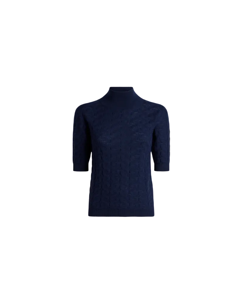 Etro Stehkragenpullover Aus Wolle Mit Paisleys, Damen, Blau, Größe Blau