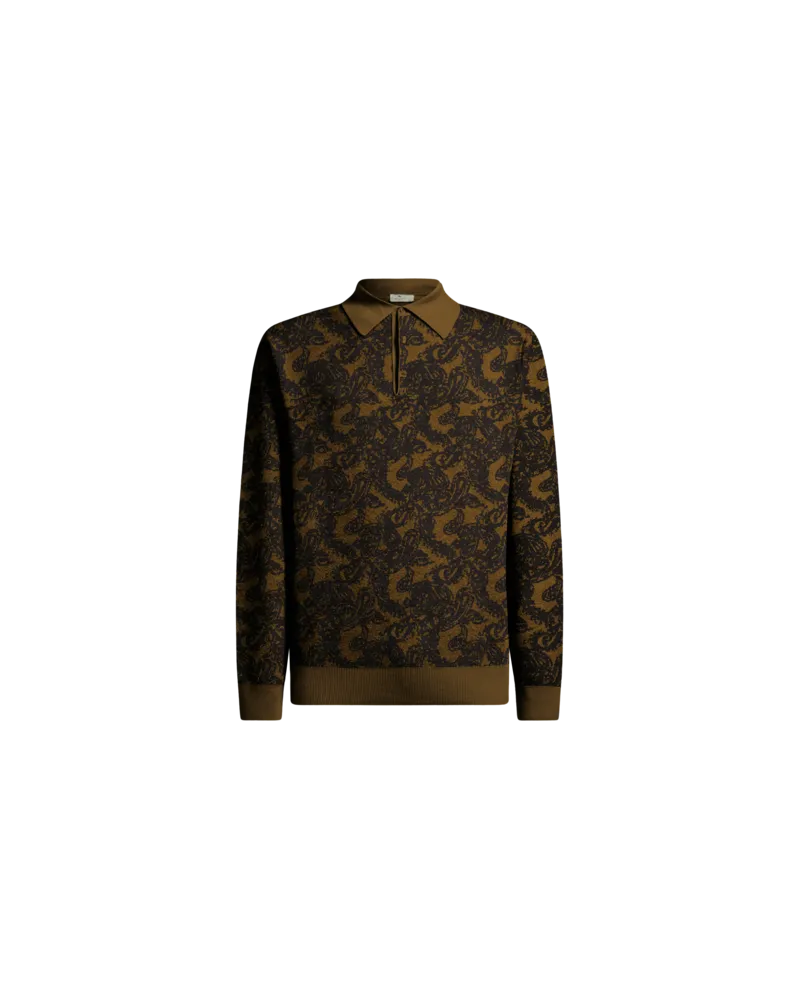Etro Langärmeliges Poloshirt Aus Jacquard-piqué Aus Einer Wollmischung Mit Paisleys, Herren, Braun, Größe Braun