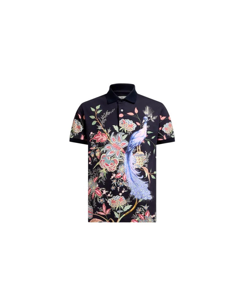 Etro Poloshirt Aus Baumwolle Mit Blumen Und Pfau, Herren, Blau, Größe Blau