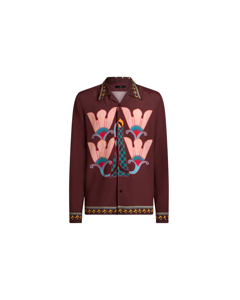Etro Hemd Aus Seide Mit Platziertem Druck, Herren, Bordeaux, Größe Bordeaux