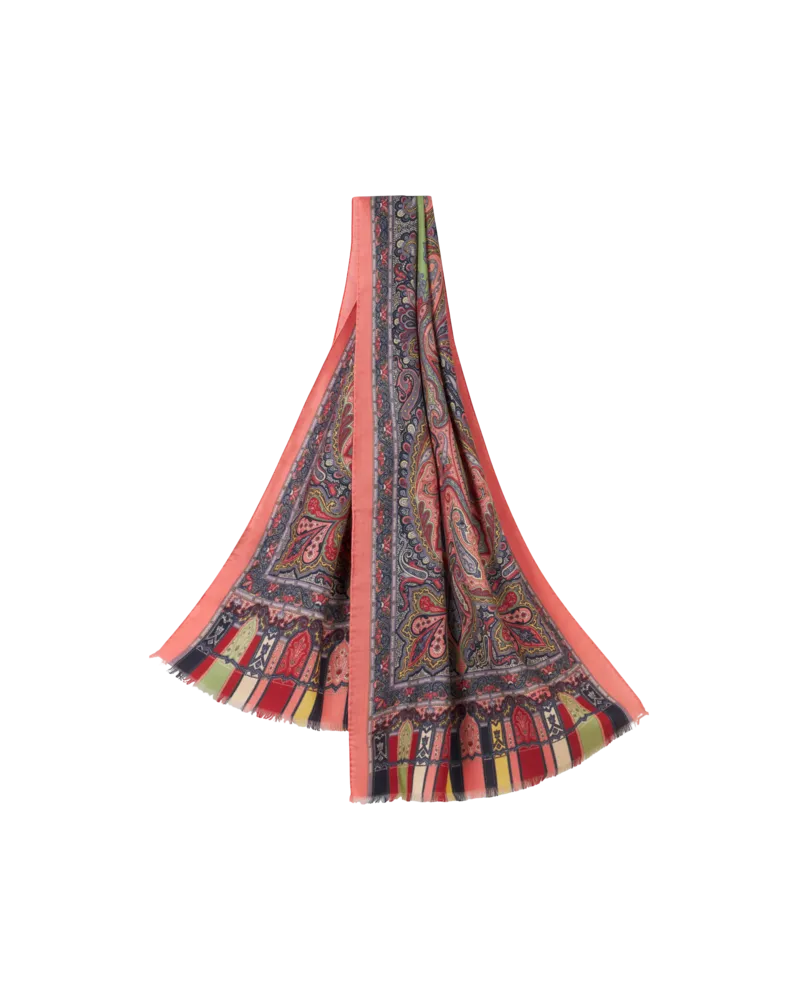 Etro Schal Aus Bedruckter Wolle Und Seide, Damen, Rot Rot