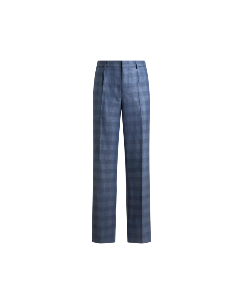 Etro Hose Aus Einer Leinenmischung Mit Karomuster, Herren, Blau, Größe Blau