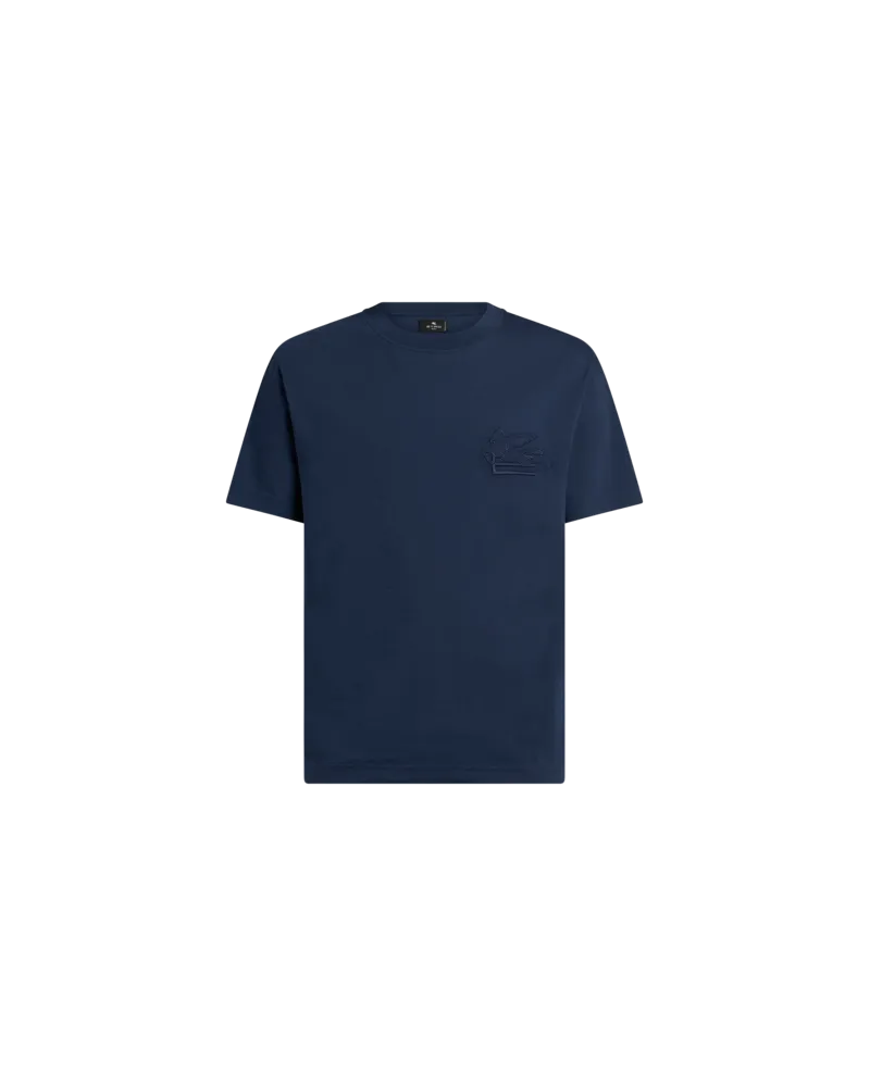 Etro T-shirt Mit Pegaso-stickerei, Herren, Blau, Größe Blau