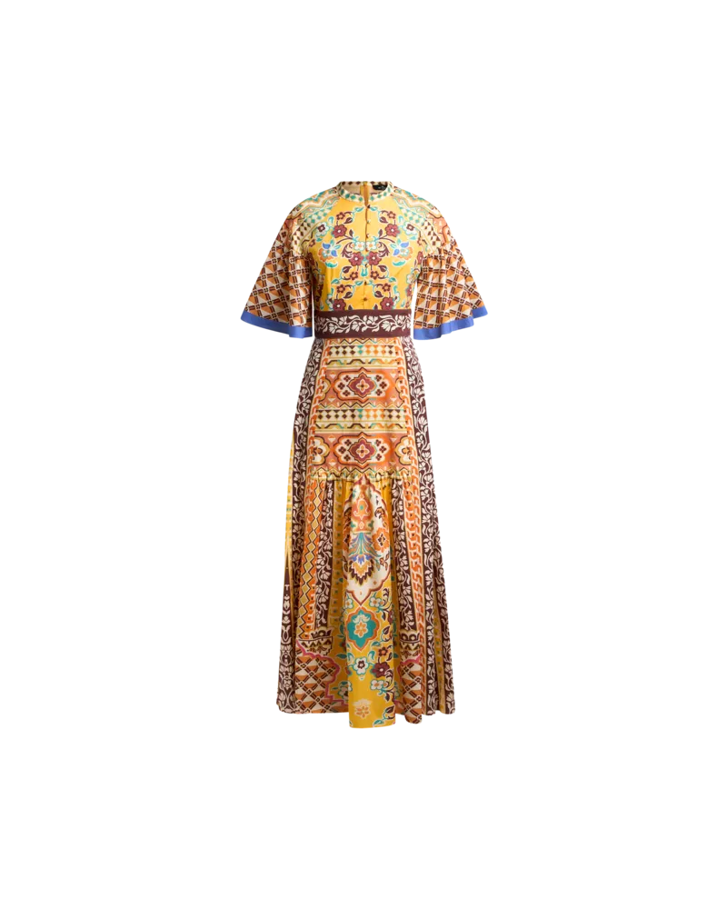 Etro Langes Kleid Aus Bedrucktem Popeline, Damen, Gelb, Größe Gelb
