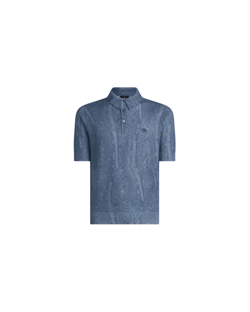 Etro Poloshirt In Strick Mit Paisley-print, Herren, Blau, Größe Blau