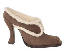 Mules Aus Veloursleder Und Shearling, Damen, Braun, Größe