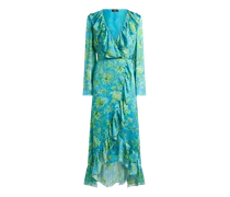 Langes Wickelkleid Aus Peau-d'ange-seide Mit Floralem Motiv, Damen, Multicolor, Größe