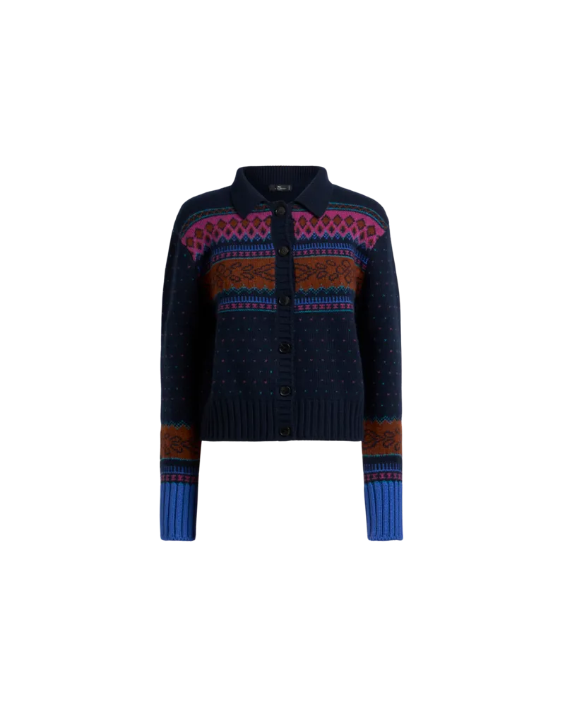 Etro Cardigan Aus Wolle Mit Jacquardmotiv, Damen, Blau, Größe Blau